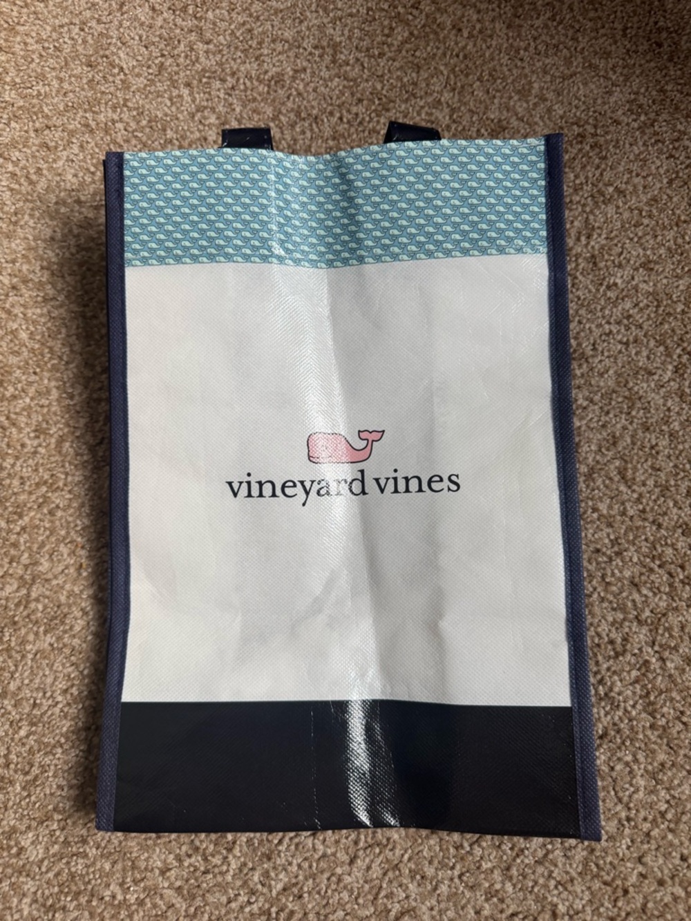 Vineyard Vines White Tote with Pink Whale and Navy Trim